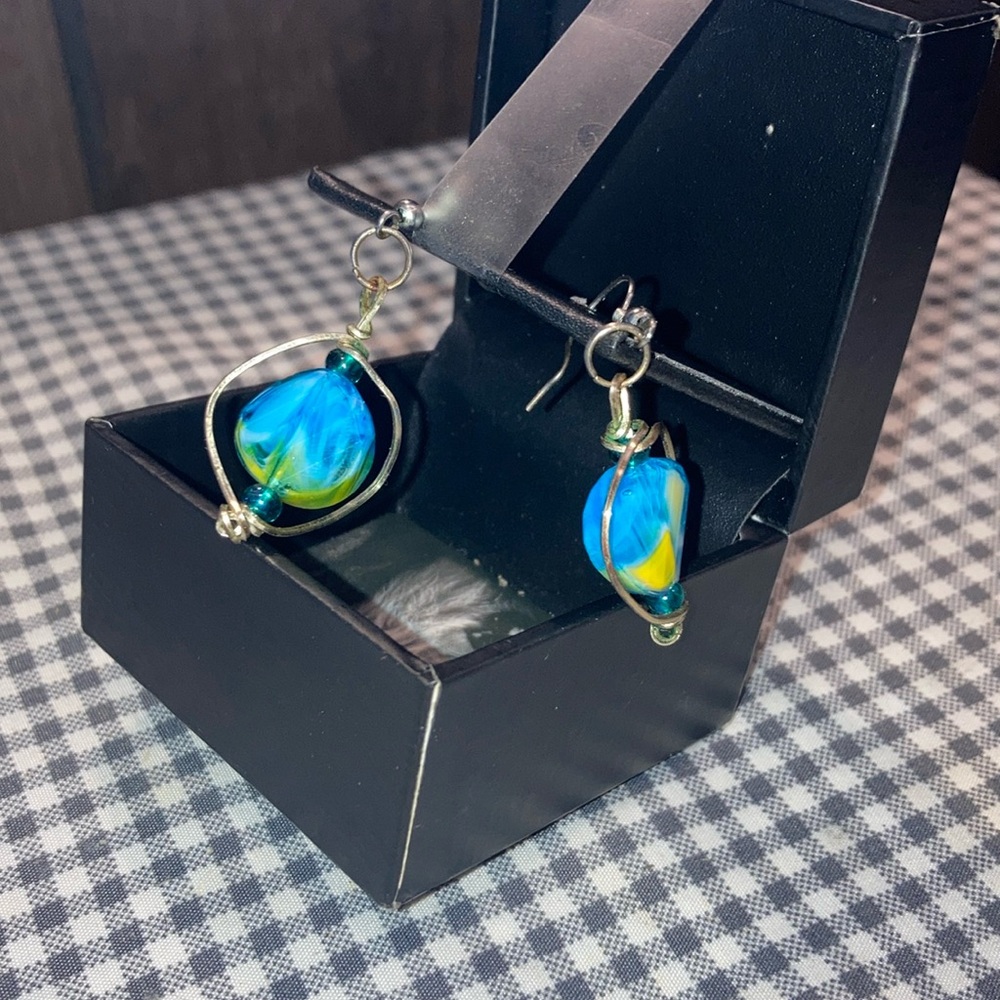 Vibrant Blue and Yellow Artistic Earrings